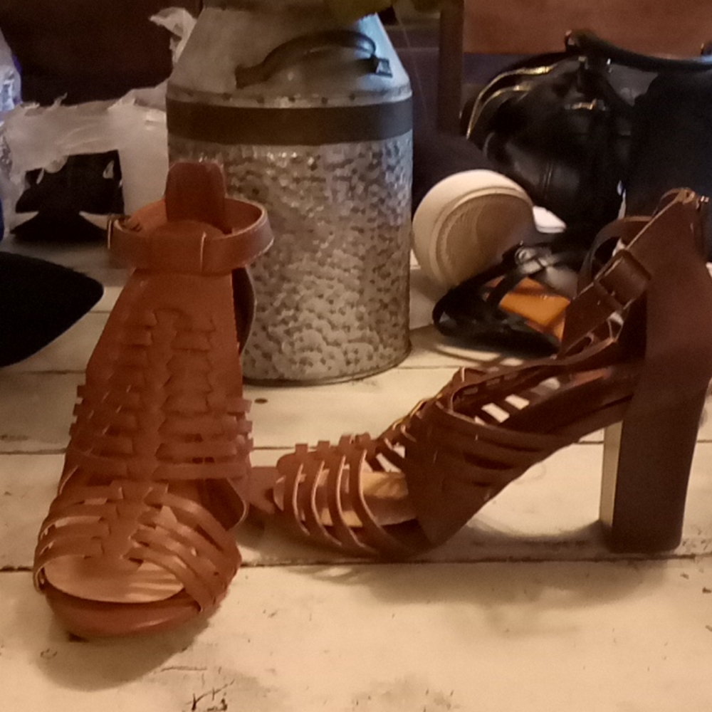 Brown heel sandals